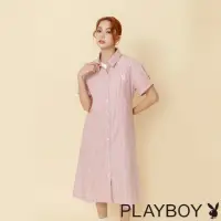 在飛比找momo購物網優惠-【PLAYBOY】條紋綁帶長版襯衫(粉色)