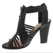 Delcious Women's Aliya Strappy Gladiator Open Toe Stacked Heel Sandal.size 10