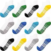 [SPTRAMLE] 12 Pairs Boys Socks, Athletic Socks for Boys Ankle Cotton Sock with Cushioned Sole Sock for Kids 1-14 Years