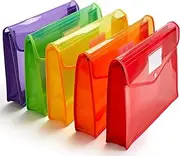 A4 Plastic Wallet Folders with Popper -Document Pockets with Button Plastic Envelope Wallets Files for School Office Home - Pack of 5 Colors