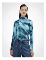 [Witchery] Mesh Mock Neck Top in Glacier Print