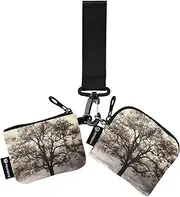 [XYMZR] Mini Zip Around Wristlet keychain Wallet Landscape Tree Gray for Women Personalized Pattern Detachable Dual Pouch Wristlet Portable Wallet Phone Coin Purse, Multi-colored, One Size