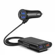 NEW QC3.0 Car Charger USB 4 Port For Back Front Seat With Extension Cable 8A 36W