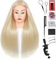 Mannequin Head Human Hair 26"-28" Female 80% Human Hair Styling Cosmetology Manikin Head Doll Head for Hairdresser with Free Clamp Holder and Tools （613# Blond）