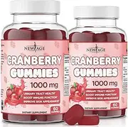 Cranberry Gummies by New Age - Urinary Tract Health Gummies 1000mg - Supports Bladder, Kidney, UTI - Vegetarian, 2 Pack -120 Count