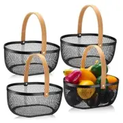 4 Pcs Oval Metal Wire Storage Basket with Handle for Gathering black