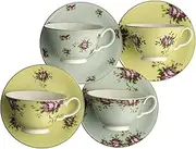 [Aynsley] Archive Rose Teacups and Saucers (Set of 4), Bone China, Multi, 15.2 x 15.2 x 6.4 cm