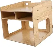 DOITOOL Printer Desktop Stand Multi Wooden Shelf for Sundries Storage and Safe Organizer for Home Office School Walnut Finish