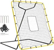 VEVOR Baseball and Softball Rebounder Net, 4 x 4.5 ft Yellow Rebound Net with 4 Adjustable Angles, Heavy-Duty Steel and PE Netting, Pitch Return Trainer