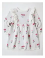 [Sprout] ntarsia Knit Floral Dress in White