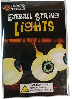 Halloween Eyeball String Lights 10 LED Lights Battery Operated Lights White