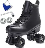 Skates Women's Men's High Top Black PU Leather Classic Double Row Adjustable Outdoor Indoor Quad Skates and Roller Derby