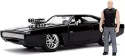 Jada Toys Fast & Furious Dom's 1970 Dodge Charger Street Car Tuning Model 1:24 Scale Opening Doors, Boot & Removable Bonnet, Wheel, Includes Dominic Toretto Figure, Black