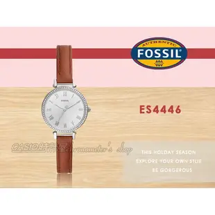 CASIO時計屋 FOSSIL 手錶 ES4446  晶鑽石英女錶 皮革錶帶 銀色錶面 防水 羅馬數字