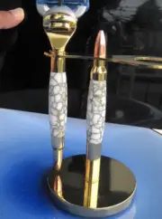 Handmade white & gold web Trustone 24K Bullet Fusion Razor handle with Stand