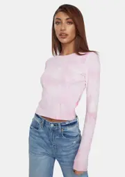 [Glamorous] Pink Tie Dye Ribbed Long Sleeve Tee
