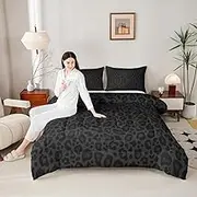 Homewish Leopard Print Kids Comforter Set Queen Size,Abstract Cheetah Skin Texture Bedding Set,Girls Boys Women Room Decor,Rustic Farmhouse Retro Down Comforter,Black Noble Duvet Insert,2 Pillowcases