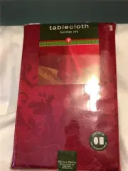 CHRISTMAS SOLID RED POINSETTIA TABLECLOTH 60X104 RECT OR OVAL WRINKLE RESISTANT