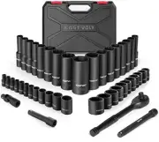 Eastvolt Mechanic Tool Kits, Drive Socket Set, 46 Pieces, with 72 Teeth Reversib