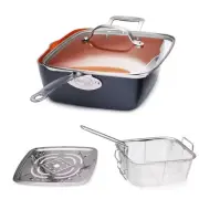 9.5 in. Aluminum Ti Ceramic Nonstick Deep Square Fry Pan Set Cookware (4-Piece)
