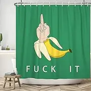 Funny Shower Curtain 180 x 200 cm, Yellow Banana Funny Gesture Green Bathroom Washable Shower Curtains Polyester Textile Waterproof Bath Curtain for Bath with 12 Hooks