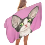Big Ears Girly Kitty Cat over Pink Microfiber Beach Towel