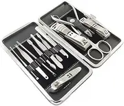 Beatifufu Manicure Pedicure Set 12pc Stainless Steel Tools Plant Print Case Grooming Kit