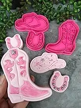 Cowgirl Boots, Hat, Horseshoe Cookie Cutter and Fondant Embosser Set of 3 - Last Rodeo Disco Theme Cowboy Hens Party Engaged Bachelorette Party