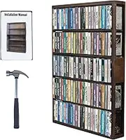 Wooden Cassette Tape Storage Rack,Hold up to 115 Cassette Tapes,Wall Mountable,17 * 25.4 * 2.75 inches,Perfect for Cassette Collections,Wire mesh on Both Sides,Rustic
