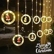 HOVNIER Christmas String Lights,10 Ring Lights, 9.84 Feet Christmas Decoration Light with 8 Function of Flash, Slow Fade, 3xAA Battery Powered LED Curtain Light for Home Garden Xmas Tree (Ring)