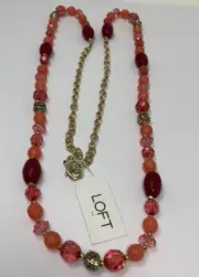 Ann Taylor Loft Beaded Necklace Strand Pink Mauve Rose Faceted Beads Crystal New