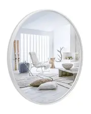24”Round Mirror, White Large Circle Metal Frame Wall Mirror for Bathroom,