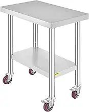VEVOR 30x18x34 Inch Stainless Steel Work Table 3-Stage Adjustable Shelf with 4 Wheels Heavy Duty Commercial Food Prep Worktable with Brake for Kitchen Prep Work