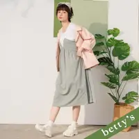 在飛比找momo購物網優惠-【betty’s 貝蒂思】假兩件拼接打褶洋裝(淺綠)