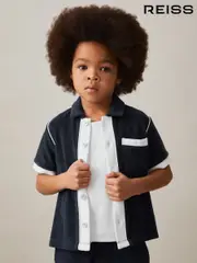 Reiss Blue Multi Micah 9-13 yrs Velour Colour-Block Shirt (F30577) | $80