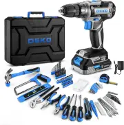 Blue Drill Tool Kit Set: 20V Cordless Power Drill Tool Box with Battery Electric