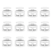 50pcs Plastic Cord Lock Double Hole Spring Cord Toggle Stopper Slider End, White