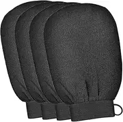 Haobase 4 Pcs Exfoliating Gloves Body Scrub Glove Bath SPA Exfoliating Mitts Dead Skin Remover Gloves for Women and Men (Black)
