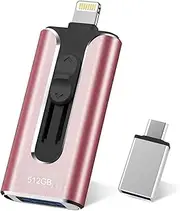 Phone Photo Stick,Phone Flash Drive,4 in 1 512G USB Drive for Phone iPad USB Stick,Phone Thumb Drive,Phone Photo Storage Phone Memory Stick for Phone/PC/iPad/More Devices(Pink