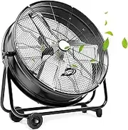 24 Inch Industrial Drum Fan, High Velocity Floor Fan, Commercial Fans, 3 Speed Heavy Duty Metal Air Circulator,Adjustable tilt for Patios, Warehouse, Commercial,Basement