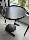 Two-Tier Light Round Modern Black Side Table Faux Black Marble