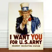 Cool Vintage War Poster Art ~ CANVAS PRINT 16x12" ~ Uncle Sam I want You