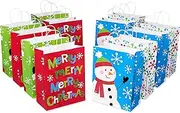 American Greetings 13'' Large Bags, Santa, Snowman, Snowflakes and Merry Christmas (12 Bags)