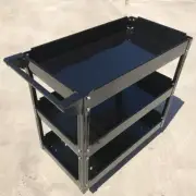 Black 150KG Workshop Metal Mechanic Handyman Tool Cart Trolley 3-Tier Level Tray