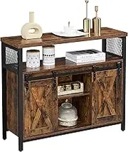 VASAGLE Buffet Cabinet, Storage Cabinet, Sideboard with 2 Sliding Barn Doors, Adjustable Shelves, 13 x 39.4 x 31.5 Inches, for Living Room, Rustic Brown and Ink Black ULSC092B01