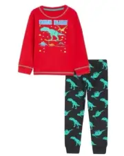 Fab Boy's Dinosaur Pyjamas "Dino Dude" Red / Black PJs NEW Sizes 1-6 Years