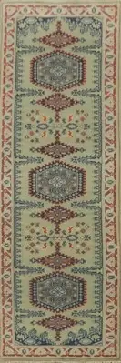 Handmade Light Green Traditional Wool Carpet Oriental Indian Runner Rug 2x8 Ft
