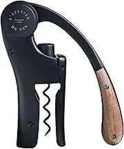 L’Atelier DU VIN – Oeno Motion Black&Wood – Vertical Lever Corkscrew - Fast and Compact - Matte Metal & Solid Walnut - Black Color