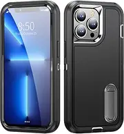 Shockproof Case for iPhone 13 Pro Max Case with Kickstand,Military Grade Drop Protective,Heavy Duty Hard Back 3-Layer Protective Phone Cover for iPhone 13 Pro Max (Black)