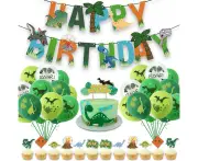 48pcs Dinosaur Party Decorating Set | Birthday Banner | Latex Balloons|| Cake Cupcake Toppers for Kids Birthday Party Decorations
